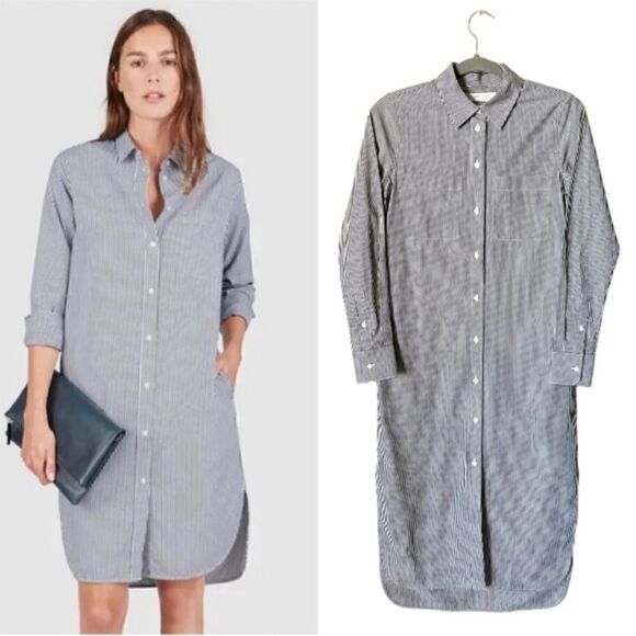 Everlane Dresses & Skirts - Everlane Shirt Midi Blue White Dress Long Sleeve Stripe Size XS
